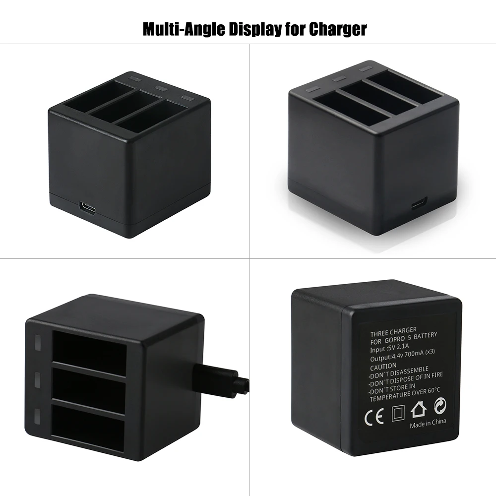 

3-Channel Action Camera Battery Charger for GoPro Hero 5 Hero 6 Hero 2018 Hero 7 Battery with USB Cable Support Rapid Charge