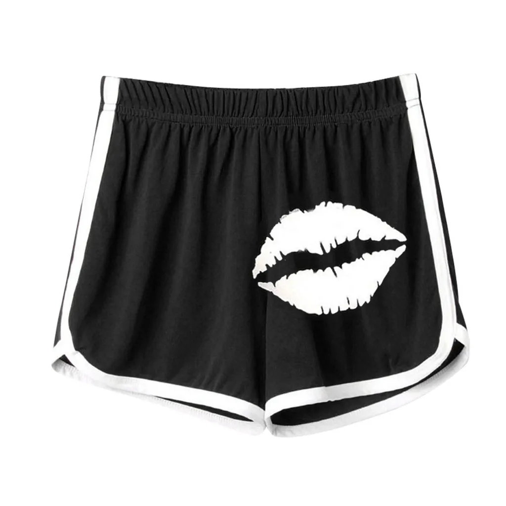 Летние спортивные шорты VogueShorts, фитнес, тренировка, для женщин с поясом облегающие короткие брюки хороший сексуальный принт губ женские высокие эластичные спортивные шорты