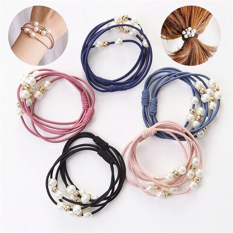 10PCS Pearl Elastic Hair Bands For Women Ponytail Holder Three Ropes Nice Beads Hair Gum Scrunchie Hair Tie Headwear Accessories 10pcs lot lm317cd2t lm317d2t lm317 to 263 three terminal voltage regulator tube 100% new original