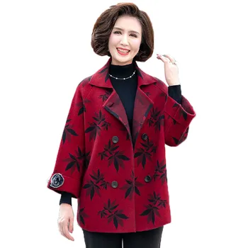 

New 2020 Spring Wool Jacket Middle-aged and Elderly Women's Knitt Sweaters Cardigan Blended Woolen Coats Outerwear Mother Dress