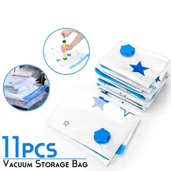 

11 Pcs Portable Vacuum Compressed Bag Home Large Clothes Storage Bag Saving Space Seal Bags Wardrobe Closet Organizer With Pump