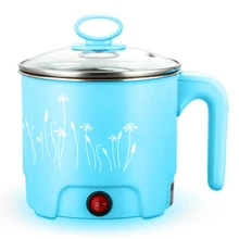 Multifunction 1.8L Electric Skillet Stainless Steel Hot Pot Noodles Rice Cooker Steamed Egg Soup Pot Mini Heating Pan Blue-Eu Pl