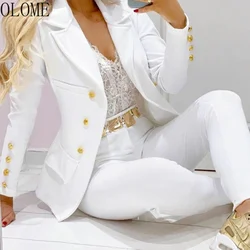 Nome conjuntos de blazer feminino manga comprida blazer breasted duplo & calças compridas conjunto estilo calça tipo encerramento frente estilo
