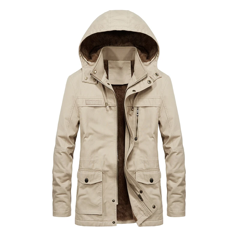 

Mens Winter Warm Fur Fleece Jacket Plus Thicken Cotton-Padded Parka Mens Hooded Windbreaker Army Coat Outdoor Plus Velvet Jacket