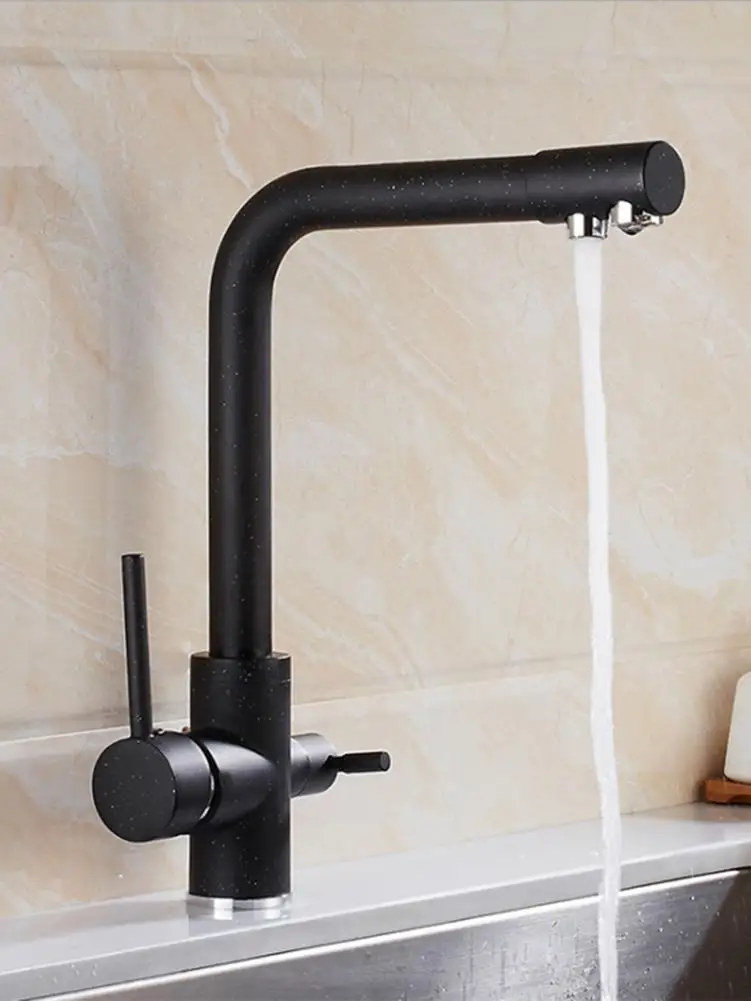 

New Black Hot Cold Kitchen Water Purifier Faucet Sink Faucet Rotating Double Watering Kitchen Faucet Accessories