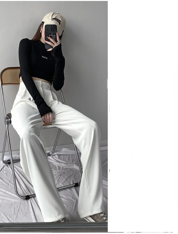 capris Summer Autumn Women's Pants Loose Classic  Straight High Waist Casual  Silk Satin Wide Leg Trousers for Women  Woman Pants Pants capri pants