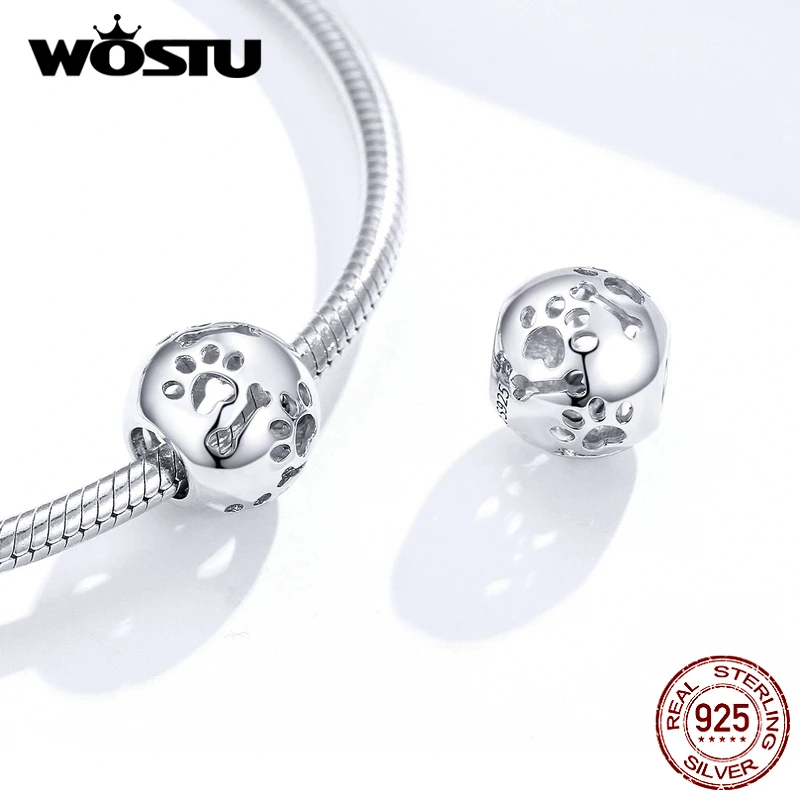 WOSTU подлинные 925 пробы серебряные бусины "следы" Круглые Подвески подходят к оригинальным браслетам Подвеска серебряные ювелирные изделия FNC140