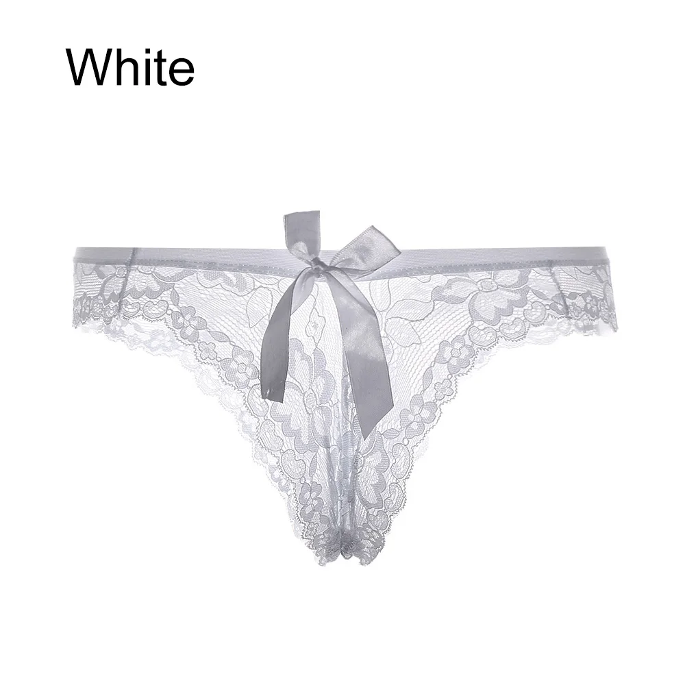 Сексуальные кружевные трусики с бантом для женщин, эротические прозрачные стринги, стринги, женское нижнее белье, ночное белье, нижнее белье, полые трусики - Цвет: Белый