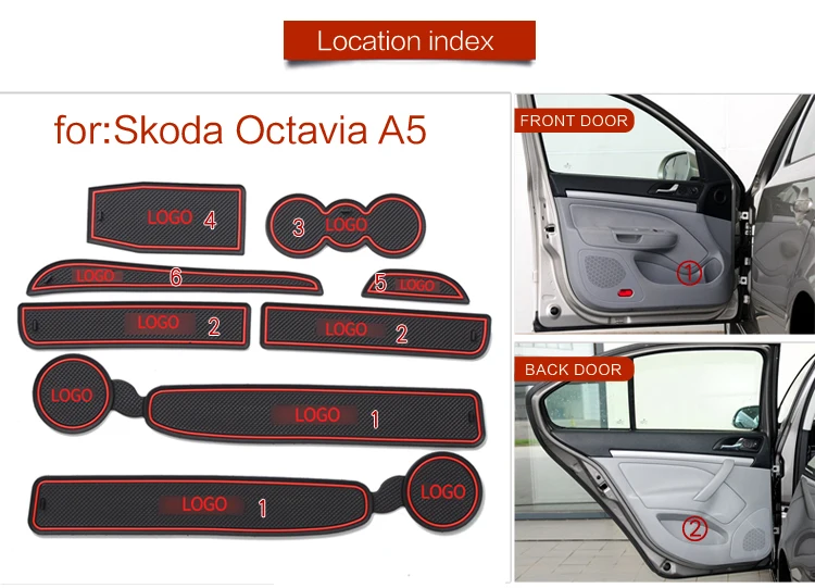 RKAC ворота Слот коврик для Skoda Fabia 2 Octavia A5 2005- межкомнатный дверной коврик автомобильные подстаканники Нескользящие коврики красный белый