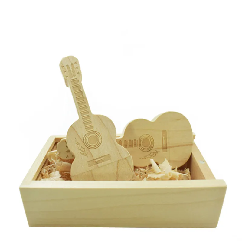 wooden guit with box Флеш-накопитель для гитары 16 ГБ, USB флеш-накопитель 32 ГБ, карта памяти 2,0, флешка 8 Гб 64 Гб 128 ГБ, Деревянная Карта памяти, бесплатный логотип на заказ - Цвет: wooden guit with box