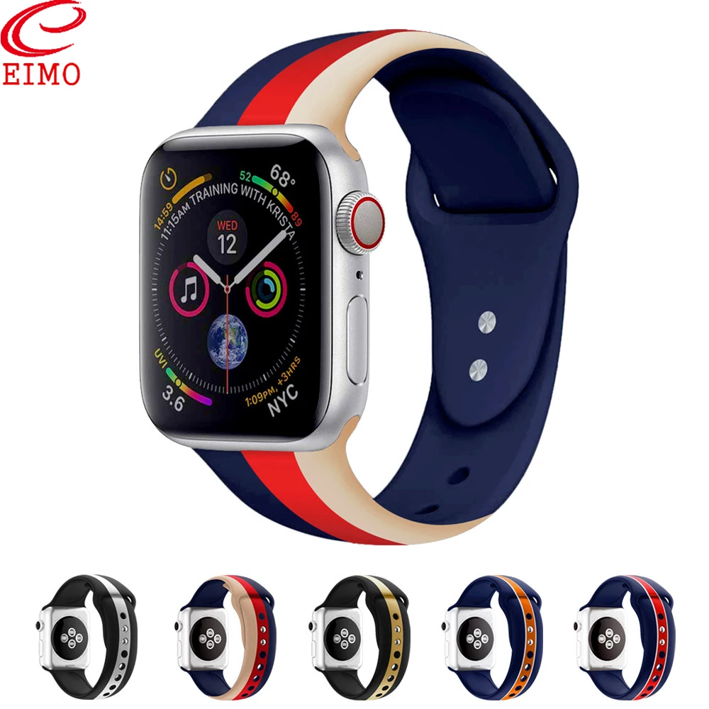 Ремешок в полоску для apple watch band 44 мм 40 мм iwath band 42 мм 38 мм Correa Sport Силиконовый Браслет ремешок для часов apple watch 4 3 2 1