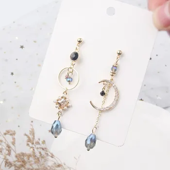 

Dominated 2020 New fashion joker long shiny crystal Drop earrings contracted asymmetric Moon modelling fine earrings Jewelry