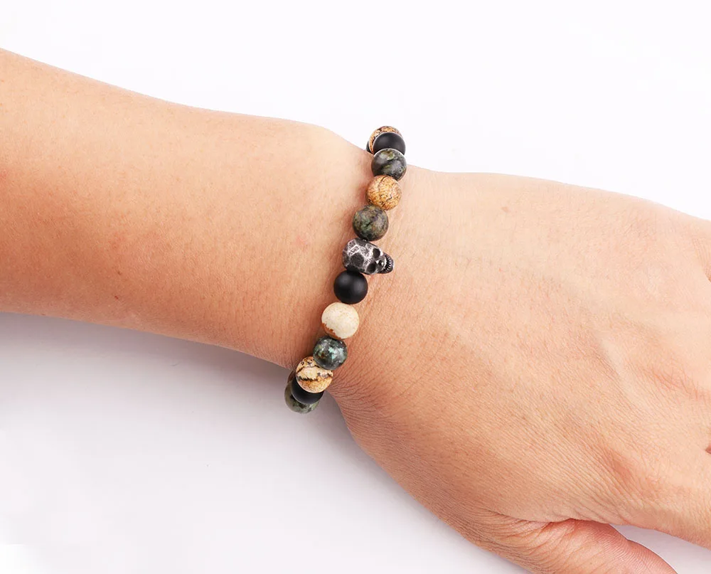 Men Bracelet Set New Design Stainless Steel Vintage Skull Charm Lion Natural Stone Tiger Eye Beads Bacelet Men - Image 6