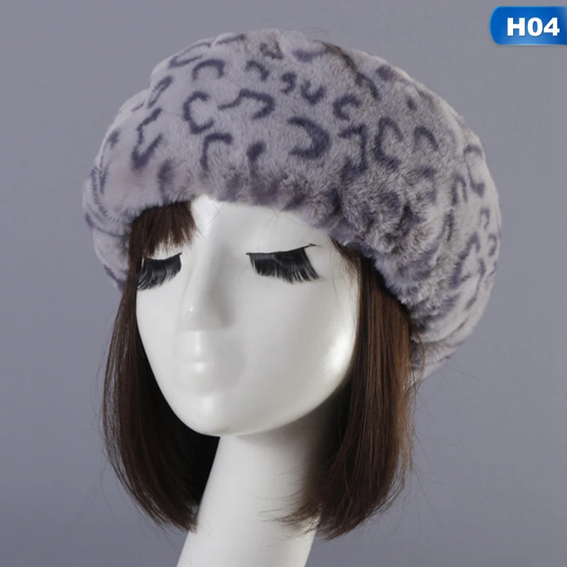 Женская кепка с козырьком из искусственного меха, модная Повседневная зимняя теплая удобная шапка с леопардовым принтом, женская короткая плюшевая шапка - Цвет: H04