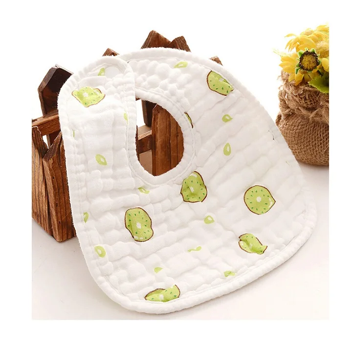 Kiwifruit Детские нагрудники, водопоглощающие, милый мультяшный U тип, 24*21 см, восемь слоев, муслин, хлопок, марля, слюнявчик, нагрудник для кормления, уход, кармашек для риса, нагрудники - Цвет: Kiwifruit