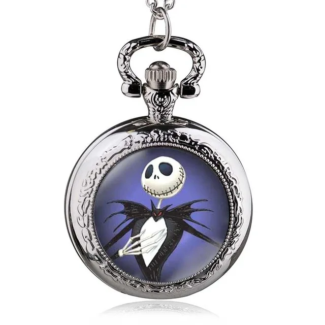 silver Синие кварцевые карманные часы с милым мультяшным рисунком черепа с цепочкой-брелоком лучший рождественский подарок для мужчин и женщин HB807 - Цвет: silver