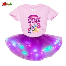 Dziewczyny spersonalizowany strój księżniczka spódnica Tutu sukienka światło LED sukienka dziewczyny urodziny numery łuk kreskówka sukienka zestawy Party prezent