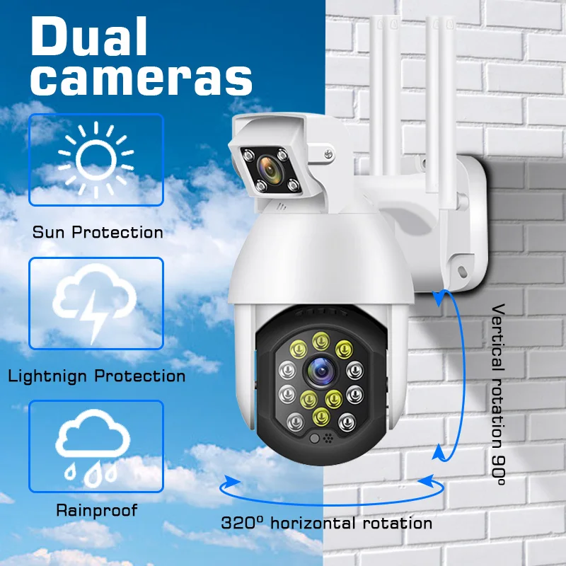 Двойной объектив WiFI 3MP камера водонепроницаемая купольная 1080P Камера внешняя