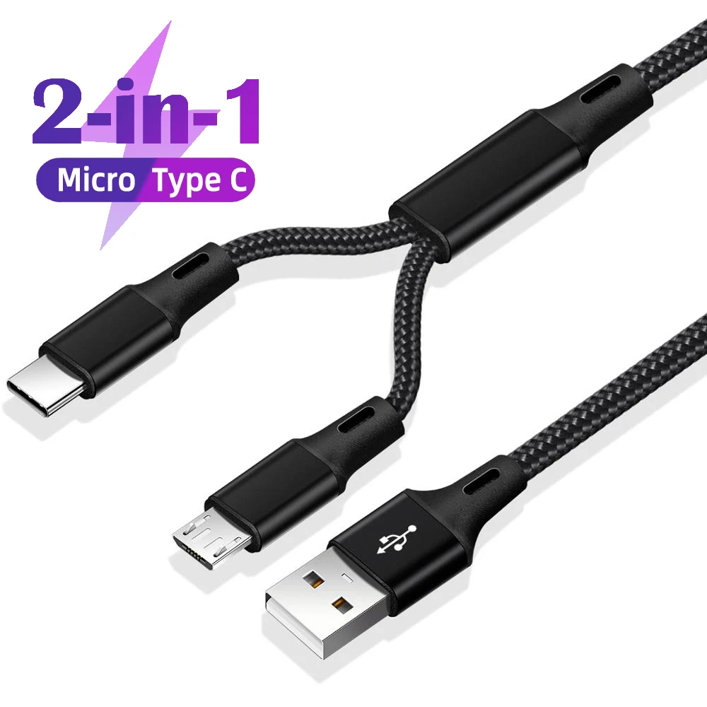 

2 in 1 2in1 Micro USB Type C Cable Portable Dual Charge for Phone USB Cable Android Mobile Power Bank Fast Charging USB C Cord