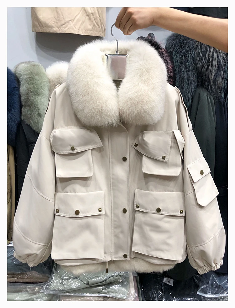 2020 New Women Rex Rabbit Parkas Fox Fur Collar 