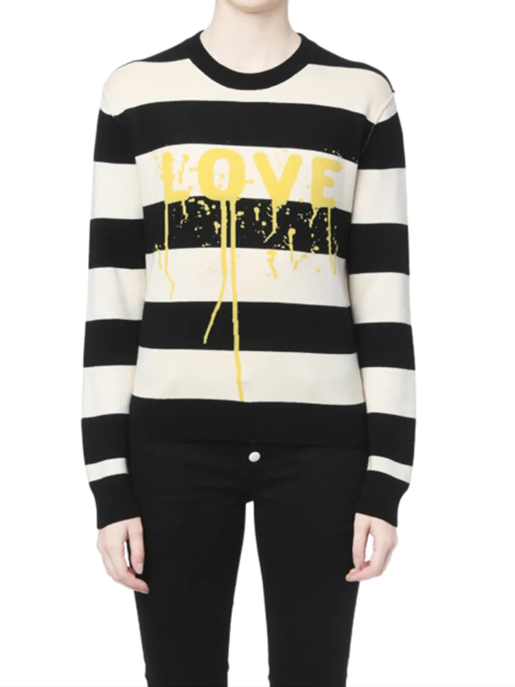 

Winter Autumn Women Sweater tops stripes letter printed women's knitwear femme casual pullovers