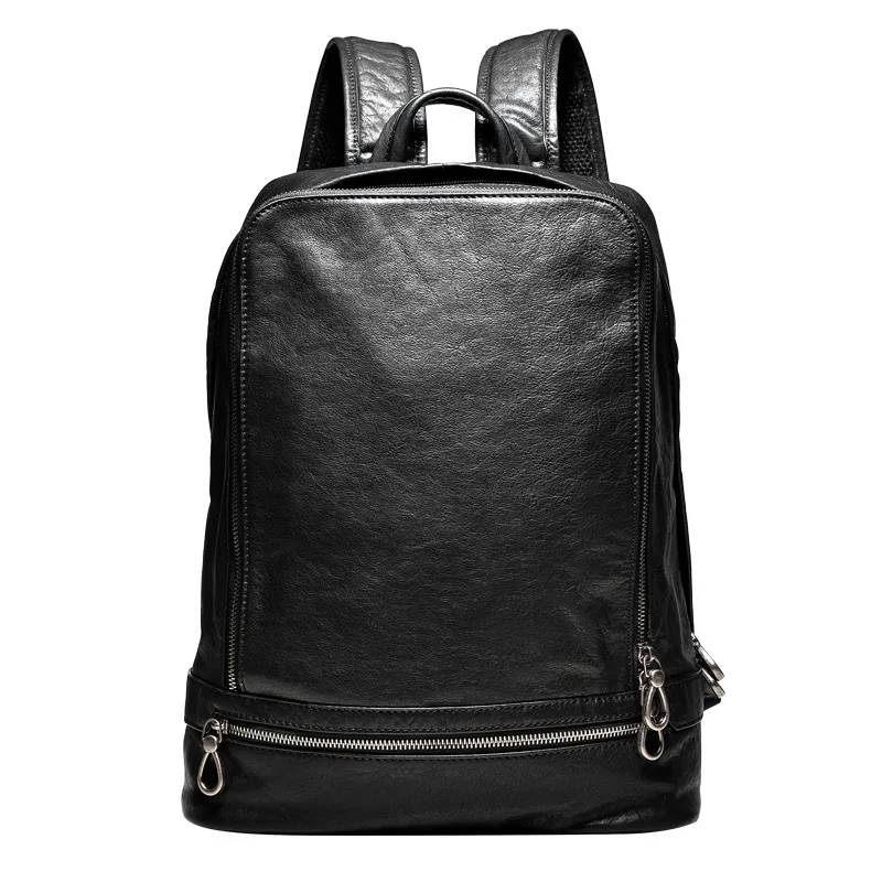 

Men's leather double shoulder baotou leather tide large capacity multifunctional computer daily business travel backRetroBlack