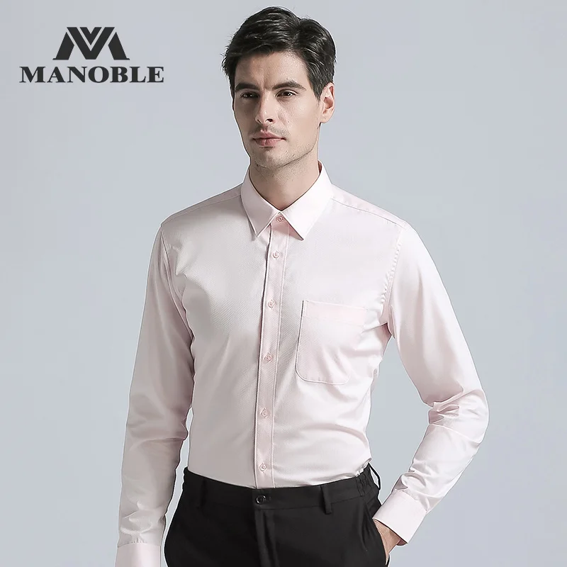 Pink Высококачественная Мужская рубашка, новинка, брендовая, модная, Стандартная посадка, свадебные рубашки, бизнес стиль, длинный рукав, с запонками, розовая - Цвет: Pink