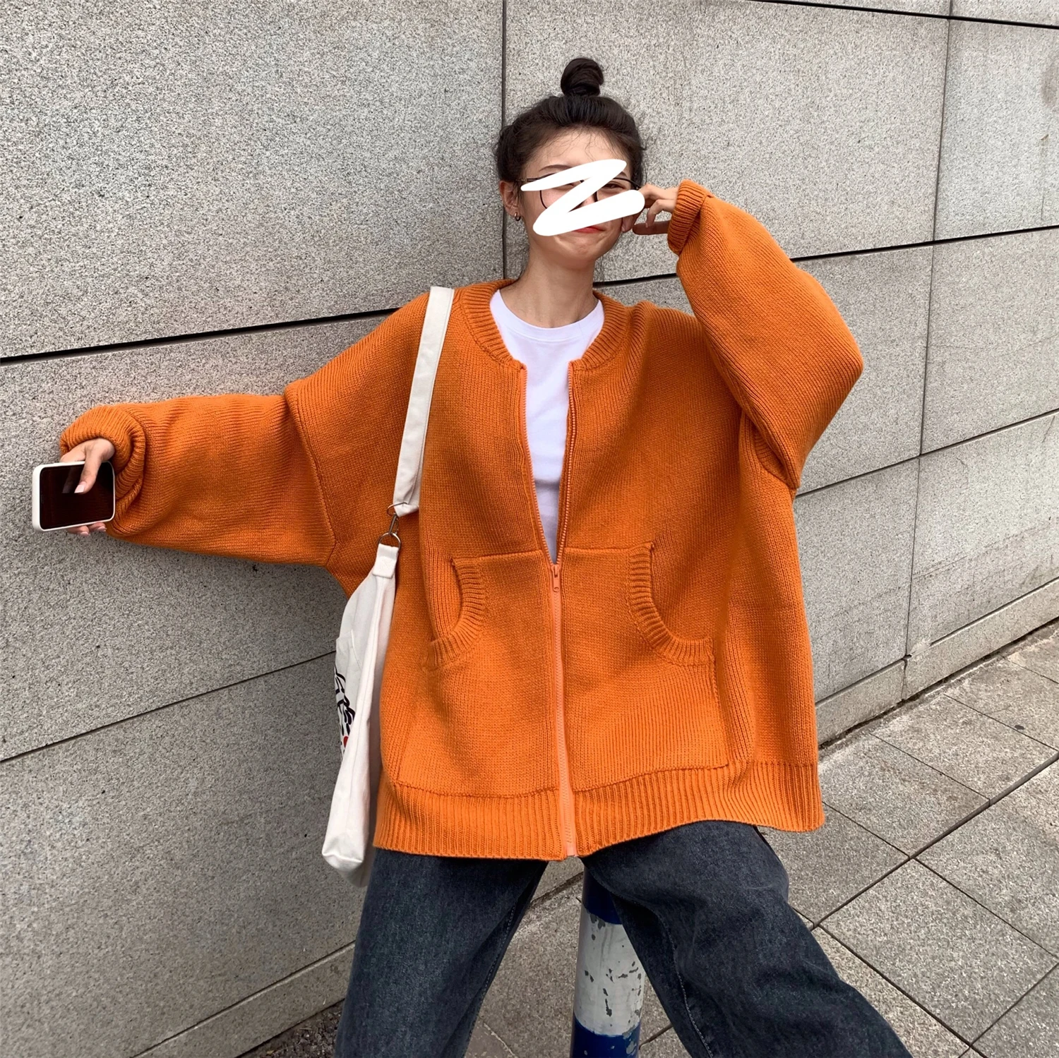 Neploe осенне-зимний женский свитер кардиган Harajuku с длинным рукавом большого размера трикотажное пальто Корейская молния с круглым вырезом вязаная куртка 55413