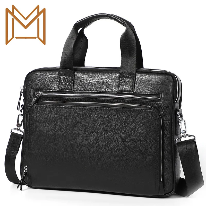 

Capacity Briefcase Genuine Leather Male Layer Cowhide Hand Bill Lading Shoulder Satchel Male 14 Inch Computer