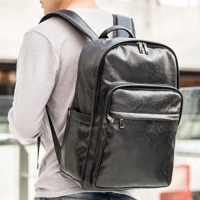 

Customizable USB Charging Korean-style Backpack PU Laptop Bag Retro Men's Bag Schoolbag