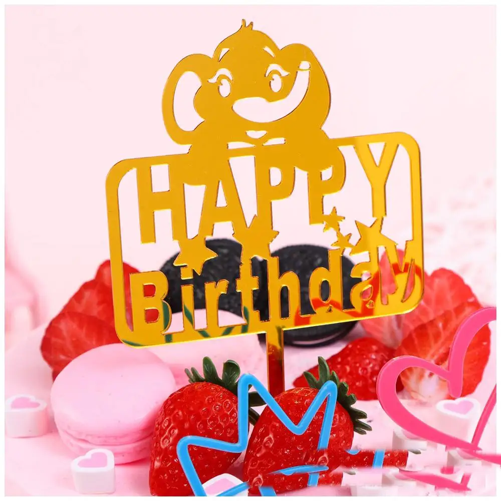 1 шт Золотое счастливое украшение для именинного торта креативное акриловое сердце украшения для кексов для вечеринки день рождения праздничный торт торты - Цвет: 16