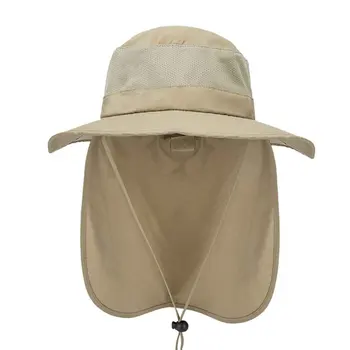 

With Neck Flap Camping Hiking Mesh Outdoor Fishing Adjustable Strap Wide Brim Bucket Hat Summer Beach Foldable Cap Quick Dry