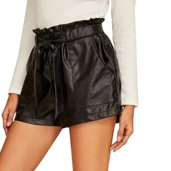 

Women Pu Leather Skirts With Sashes Belt Sexy High Waist Shorts Skirts For Women Black Casual Party Mini Skirts Ladies