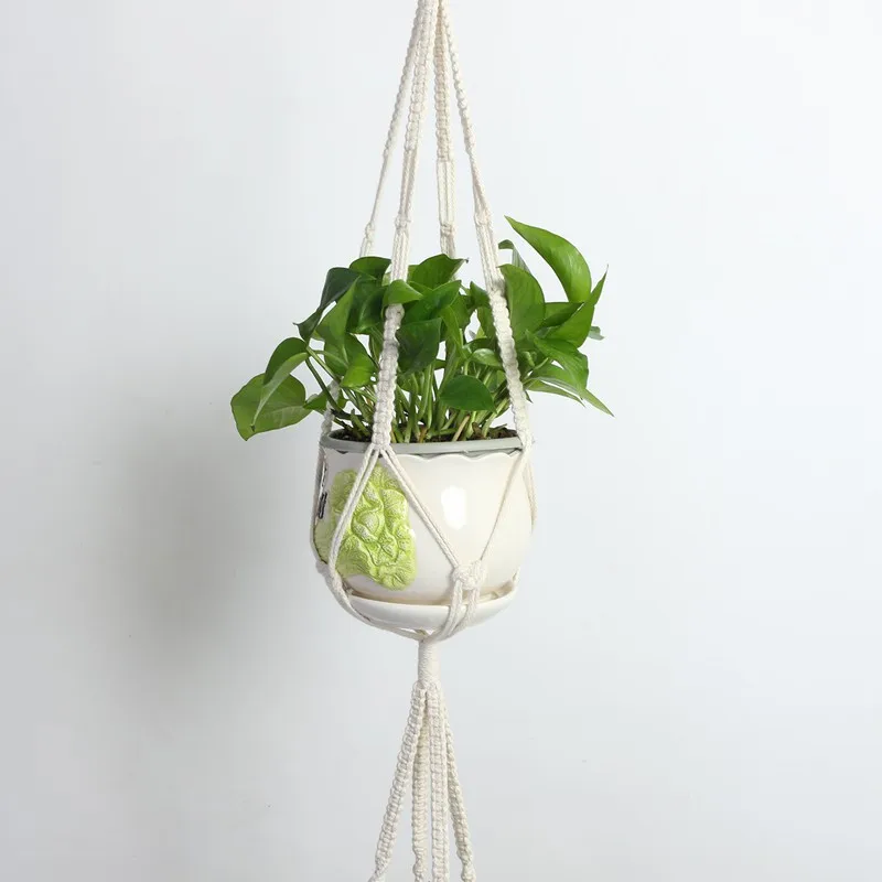 HHO-Macrame Двойная Вешалка для растений, для помещений и улицы, 2 яруса, подвешивающая плантатор, хлопковая веревка, 4 ножки, 67 дюймов