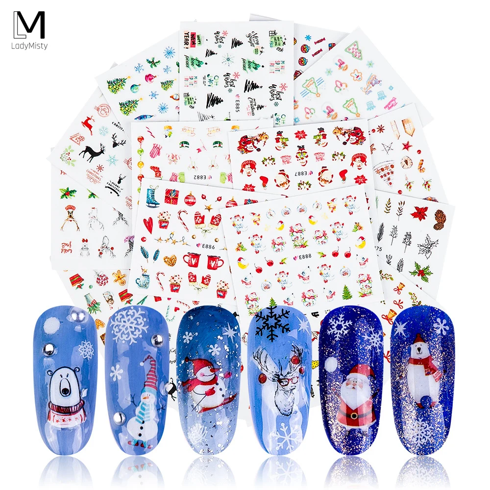 1 большой лист рождественские наклейки с Сантой для ногтей снежинки цветы