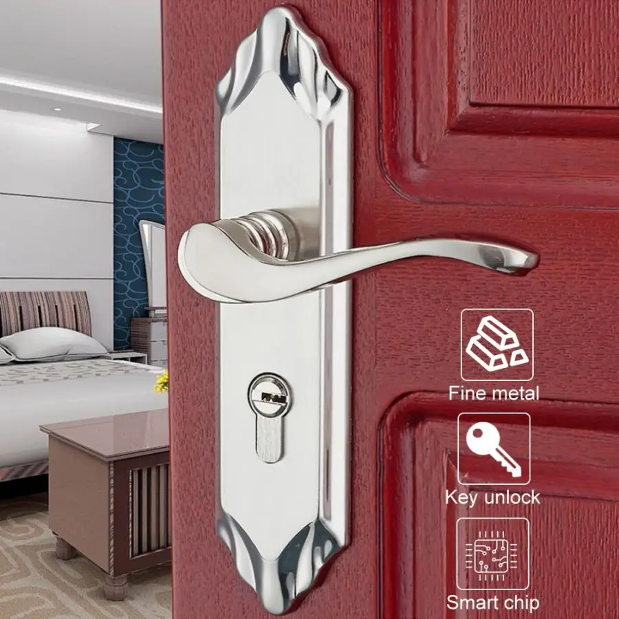 

Modern Stainless Steel Door Lock Bedroom Inside Wooden Doorlocks Home Silent Lock with Keys Home Security Accessories