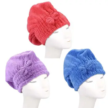 

Hot Microfiber Bowknot Elastic Water Absorbent Quick Dry Hair Hat Bathroom Head Shower Cap