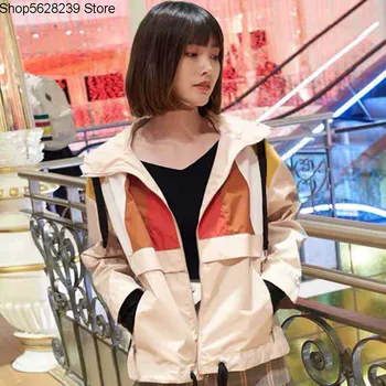 

Law Single 2020 Summer Practical Colorful Vitality Contrast Color Short Windbreaker Jacket Cap Women's Wear Coat