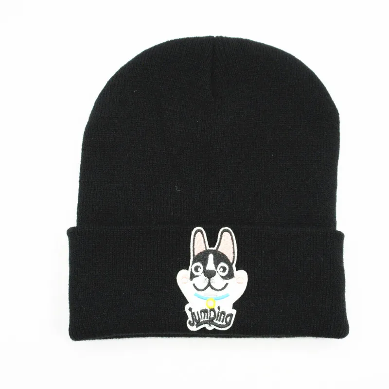 LDSLYJR прыгающая Собака Вышивка утолщенная вязаная шапка зимняя теплая шапка Skullies шапка бини шапка для мужчин и женщин 233 - Цвет: Черный