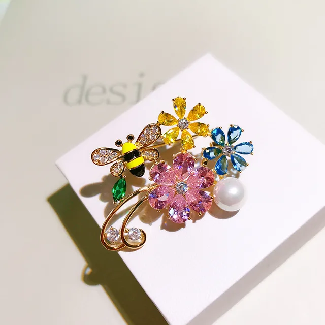 Luxury AAA Zircon Rose Sunflower Dandelion Brooches Pins Jewelry Rhinestone Cubic Zirconias Brooch for Women Wedding Bouquet Pin 13