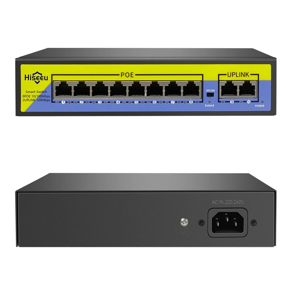 Hiseeu 48V 8 Порты коммутатор питания через Ethernet с Ethernet 10/100 Мбит/с IEEE 802,3 af/at для IP Камера/камера видеонаблюдения системы безопасности/Беспроводной AP ft