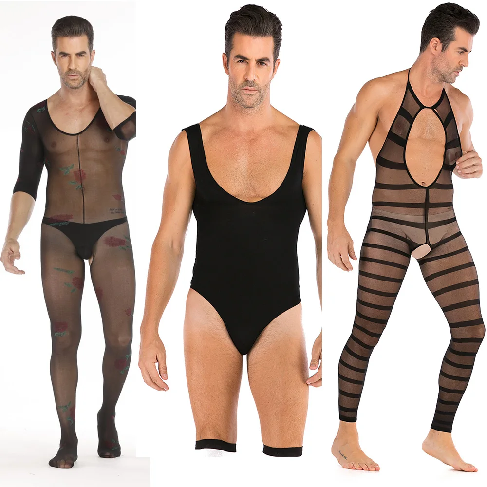 Sexy Lingerie Men Exotic Netting Bodysuit Porno Hose Intimates Bodystocking Catsuit Costumes Stockings Elastic Underwear | Тематическая