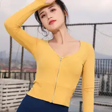 Сексуальная Женская Фитнес-одежда для спортзала, йоги, укороченные топы, рубашки для йоги с молниями, тренировки, топы с длинными рукавами, спортивные рубашки для бега, спортивная одежда