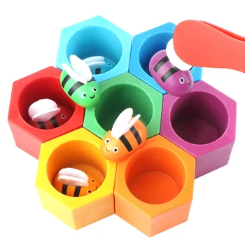 

Game Wooden Education Children Small Music Bee Hive Clip Bee Toy Shape & Color Matching Cognition