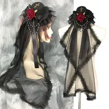 Розовый искусственный бисер Цепочка Свадебная вуаль цветочный кружевной ободок черный тюль сетка Pillbox шляпа N84D