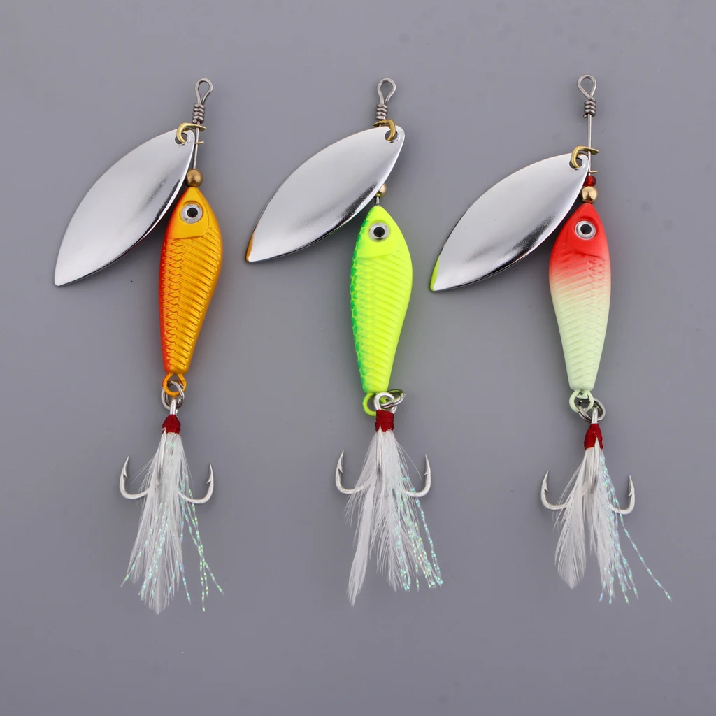 3pcs Fishing Lures Lead Spoon Fish Baits Metal Jigging Crankbaits Bass Feather Hook 8g 11g 20g Fishing Tackles
