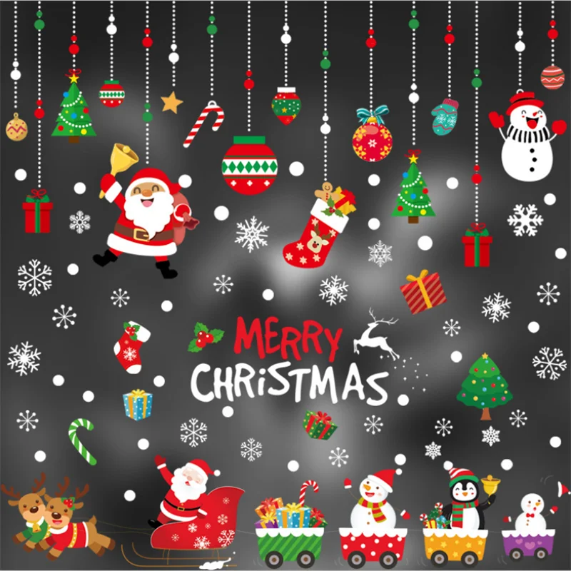 

New Year Gifts Christmas Elk Santa Claus Shop Window Glass Window Flowers PVC Electrostatic Cartoon Sticker Decoration Wholesale