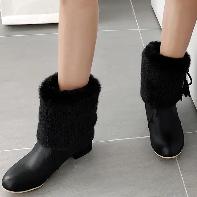 women large size snow boot warm chunky heel boots