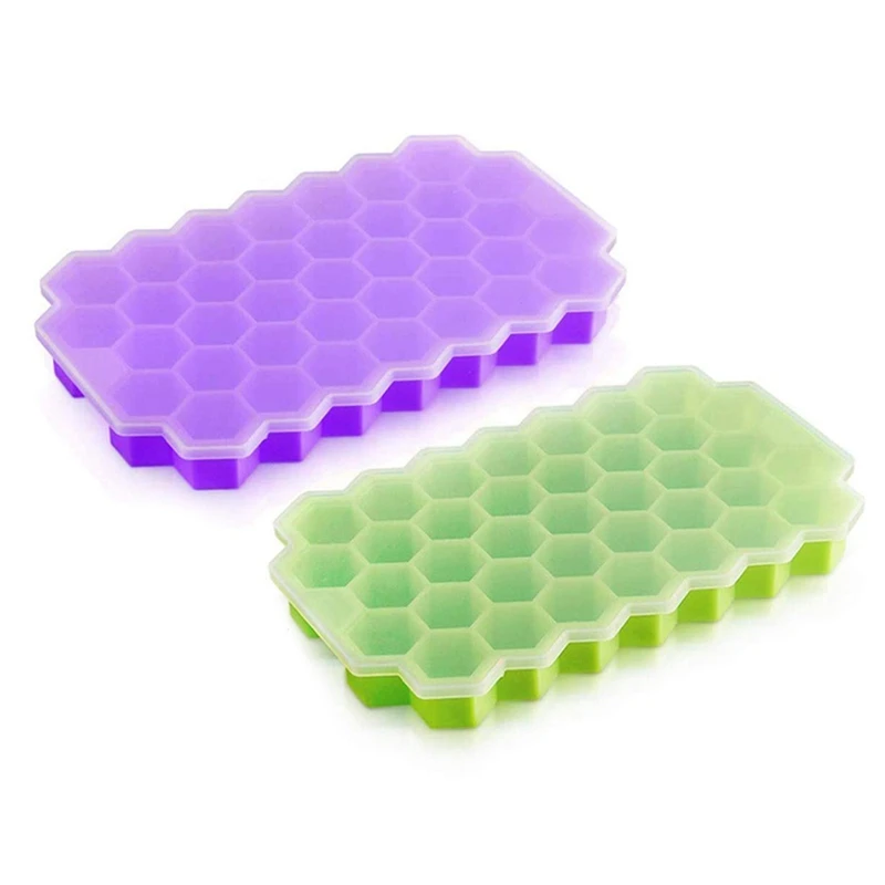 Ice Square Trays Silicone Mold with Lids 2 Packs 74 Cubes Totally Easy-Release Flexible Spill-Resistant Stackable Durable F | Дом и сад