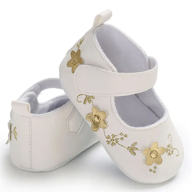 Summer Infant Baby Girl Leather Anti-Slip Gold Print Rubber Sole Party Princess Dress Toddler Baby First Walkers Shoes